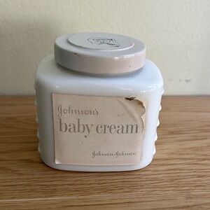 Vtg 1960 Johnson's‎ Baby Cream Jar White Glass Collectible Display almost full